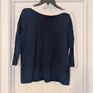 Chaps Navy Top with White Trim Boatneck 3/4 Sleeve